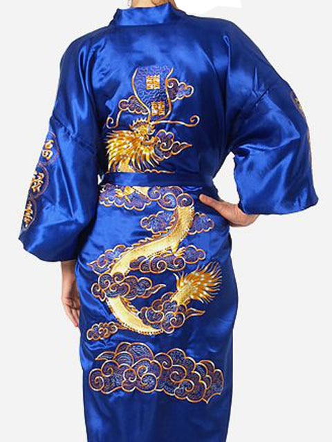 Hot Sale Burgundy Chinese Men Silk Satin Robe Novelty Traditional Embroidery Dragon Kimono Yukata Bath Gown Size M L XL XXL XXXL - Aurelia Clothing