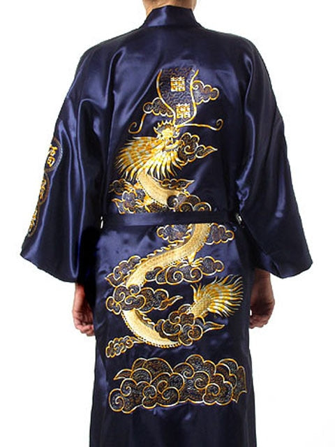 Hot Sale Burgundy Chinese Men Silk Satin Robe Novelty Traditional Embroidery Dragon Kimono Yukata Bath Gown Size M L XL XXL XXXL - Aurelia Clothing