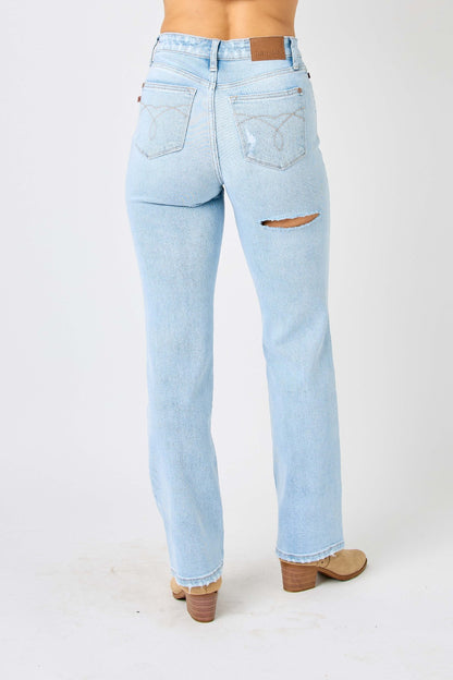 Judy Blue Full Size High Waist Distressed Straight Jeans - Free Shipping - Aurelia Clothing