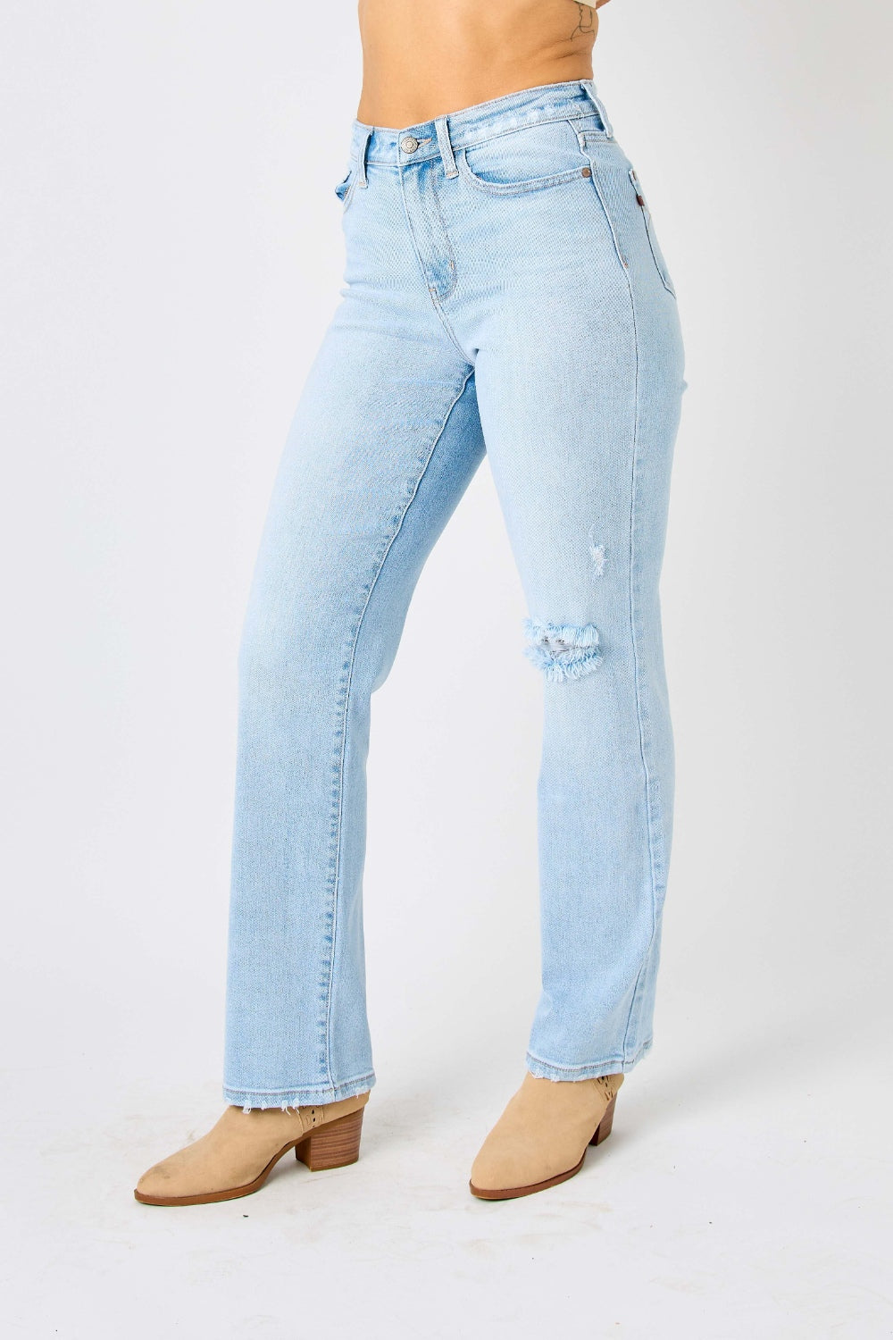 Judy Blue Full Size High Waist Distressed Straight Jeans - Free Shipping - Aurelia Clothing