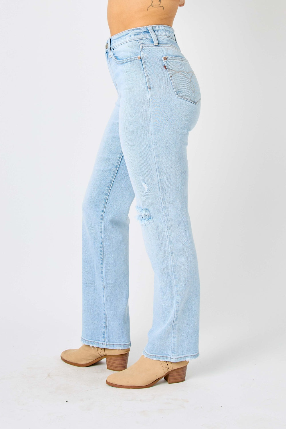 Judy Blue Full Size High Waist Distressed Straight Jeans - Free Shipping - Aurelia Clothing