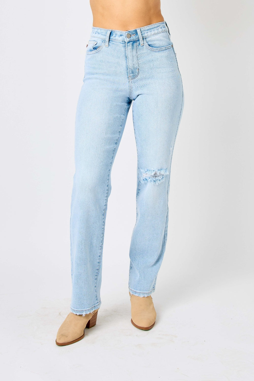 Judy Blue Full Size High Waist Distressed Straight Jeans - Free Shipping - Aurelia Clothing