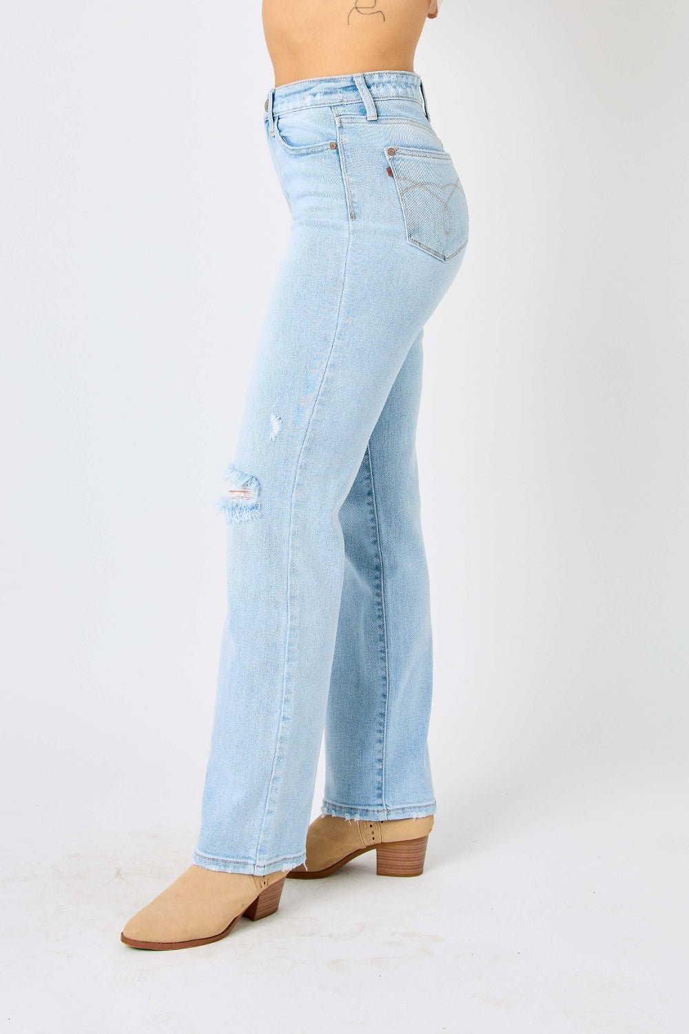 Judy Blue Full Size High Waist Distressed Straight Jeans - Free Shipping - Aurelia Clothing