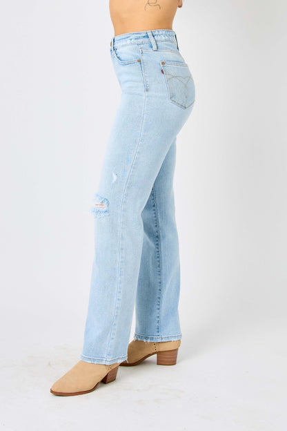 Judy Blue Full Size High Waist Distressed Straight Jeans - Free Shipping - Aurelia Clothing
