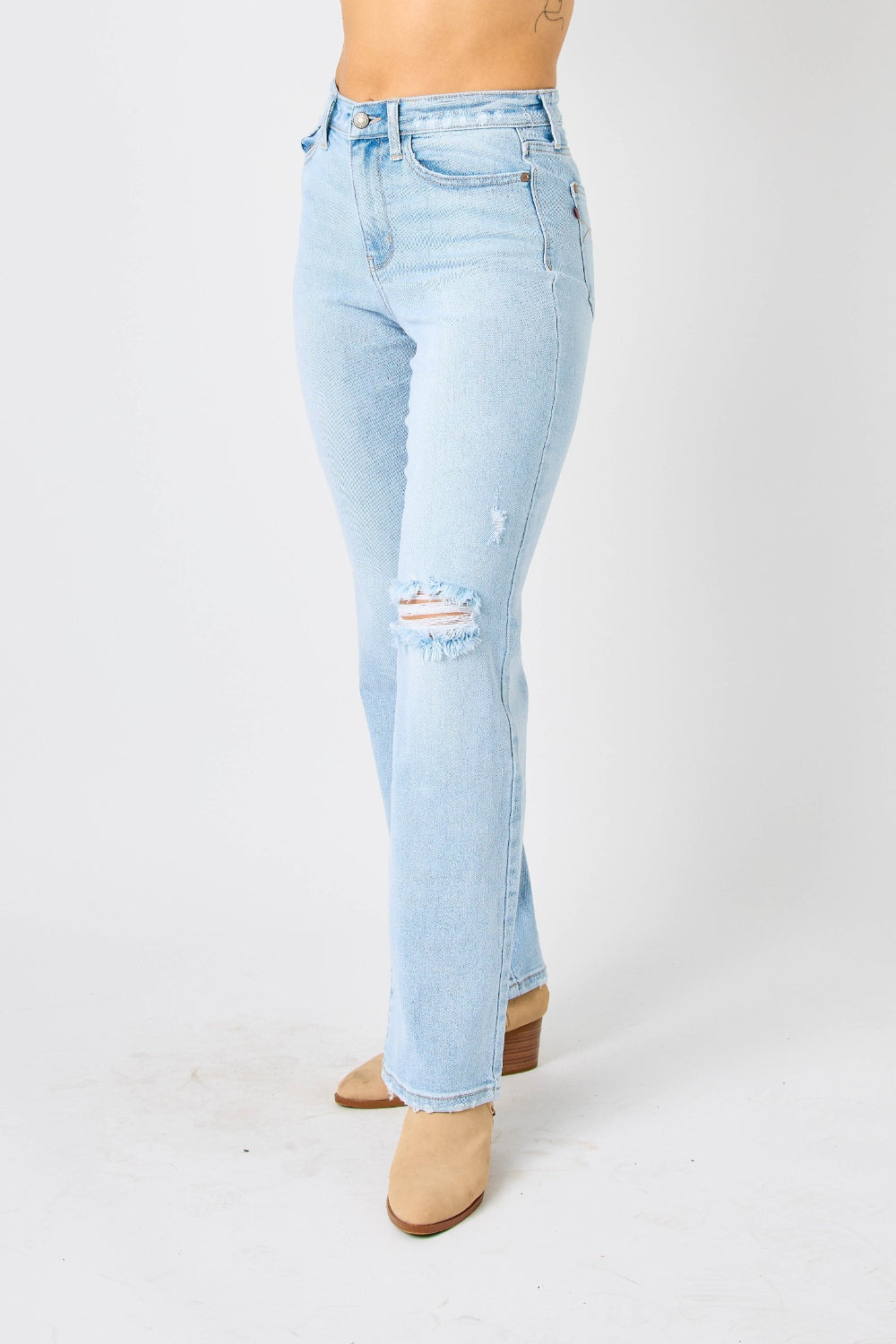 Judy Blue Full Size High Waist Distressed Straight Jeans - Free Shipping - Aurelia Clothing