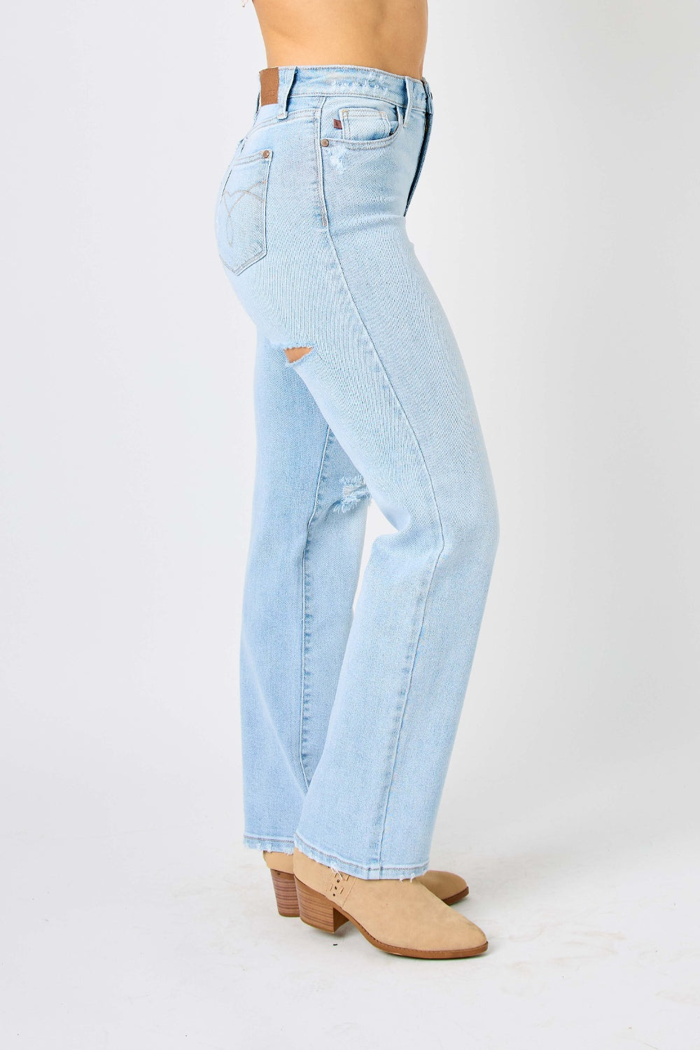 Judy Blue Full Size High Waist Distressed Straight Jeans - Free Shipping - Aurelia Clothing