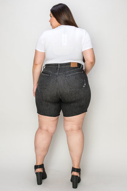 Judy Blue Full Size Hig h Waist Tummy Control Denim Shorts- Free Shipping - Aurelia Clothing