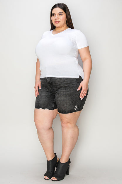 Judy Blue Full Size Hig h Waist Tummy Control Denim Shorts- Free Shipping - Aurelia Clothing