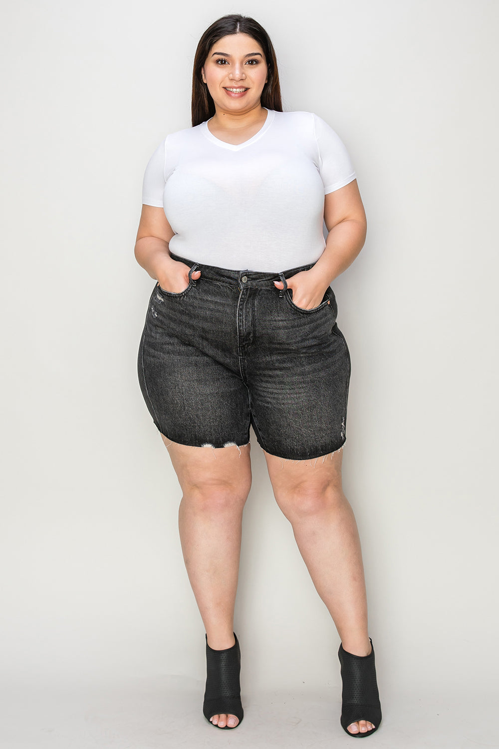 Judy Blue Full Size Hig h Waist Tummy Control Denim Shorts- Free Shipping - Aurelia Clothing