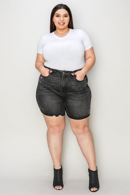 Judy Blue Full Size Hig h Waist Tummy Control Denim Shorts- Free Shipping - Aurelia Clothing