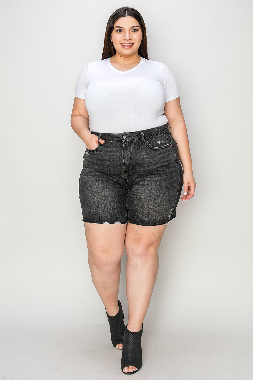 Judy Blue Full Size Hig h Waist Tummy Control Denim Shorts- Free Shipping - Aurelia Clothing