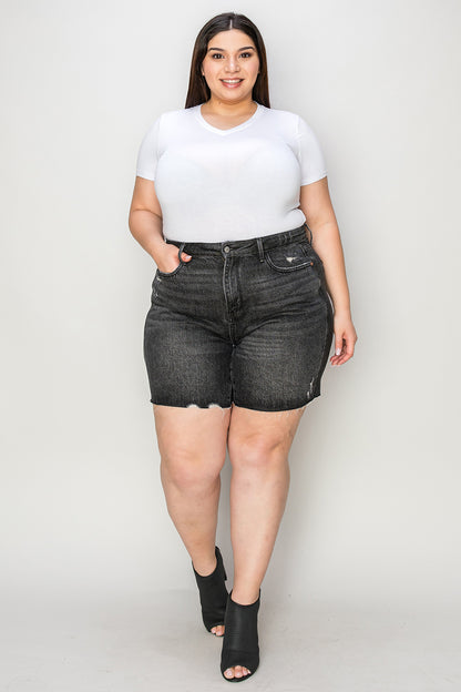 Judy Blue Full Size Hig h Waist Tummy Control Denim Shorts- Free Shipping - Aurelia Clothing