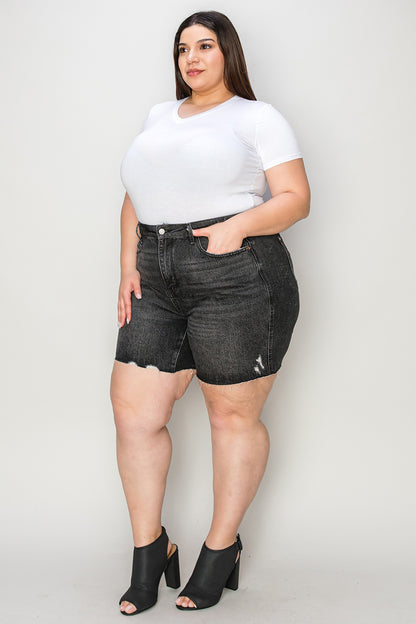 Judy Blue Full Size Hig h Waist Tummy Control Denim Shorts- Free Shipping - Aurelia Clothing
