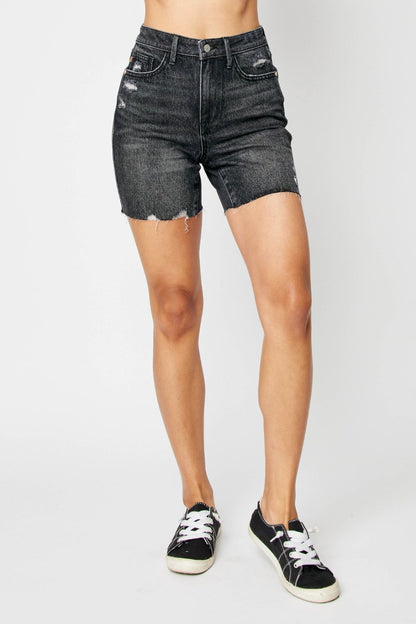 Judy Blue Full Size Hig h Waist Tummy Control Denim Shorts- Free Shipping - Aurelia Clothing