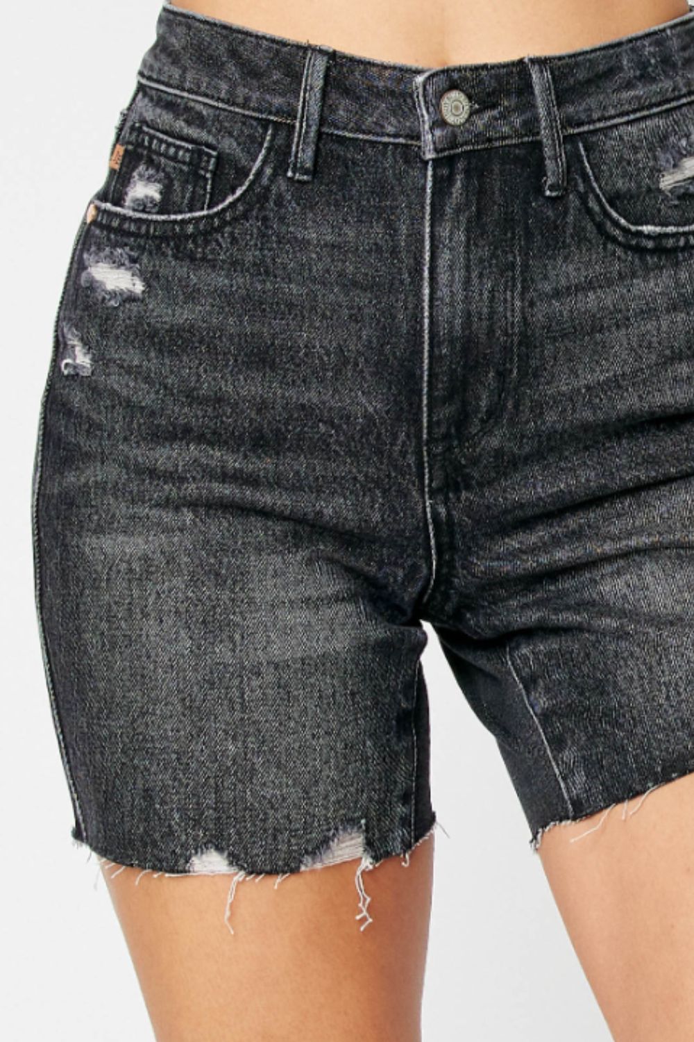 Judy Blue Full Size Hig h Waist Tummy Control Denim Shorts- Free Shipping - Aurelia Clothing