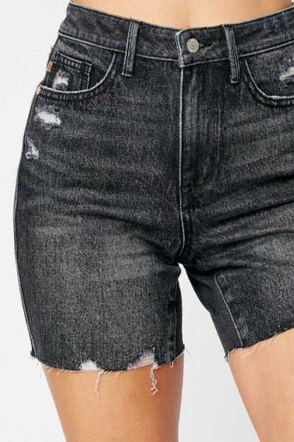 Judy Blue Full Size Hig h Waist Tummy Control Denim Shorts- Free Shipping - Aurelia Clothing