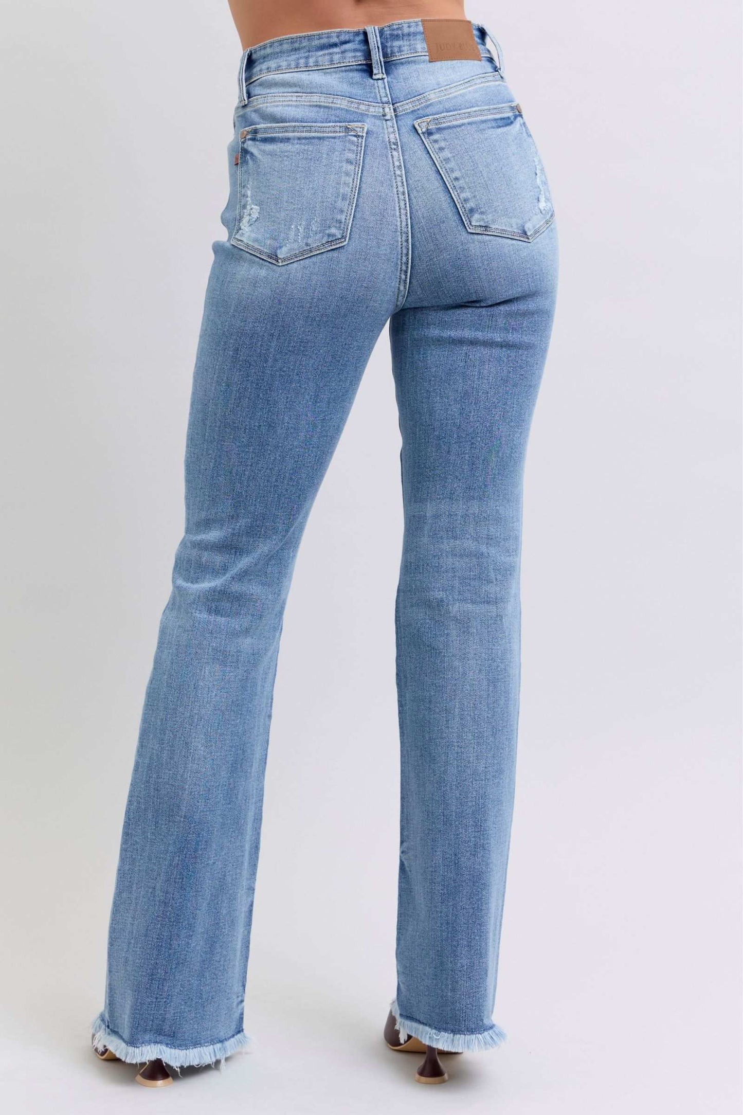 Judy Blue Full Size Raw Hem High Rise Bootcut Jeans - Free Shipping - Aurelia Clothing