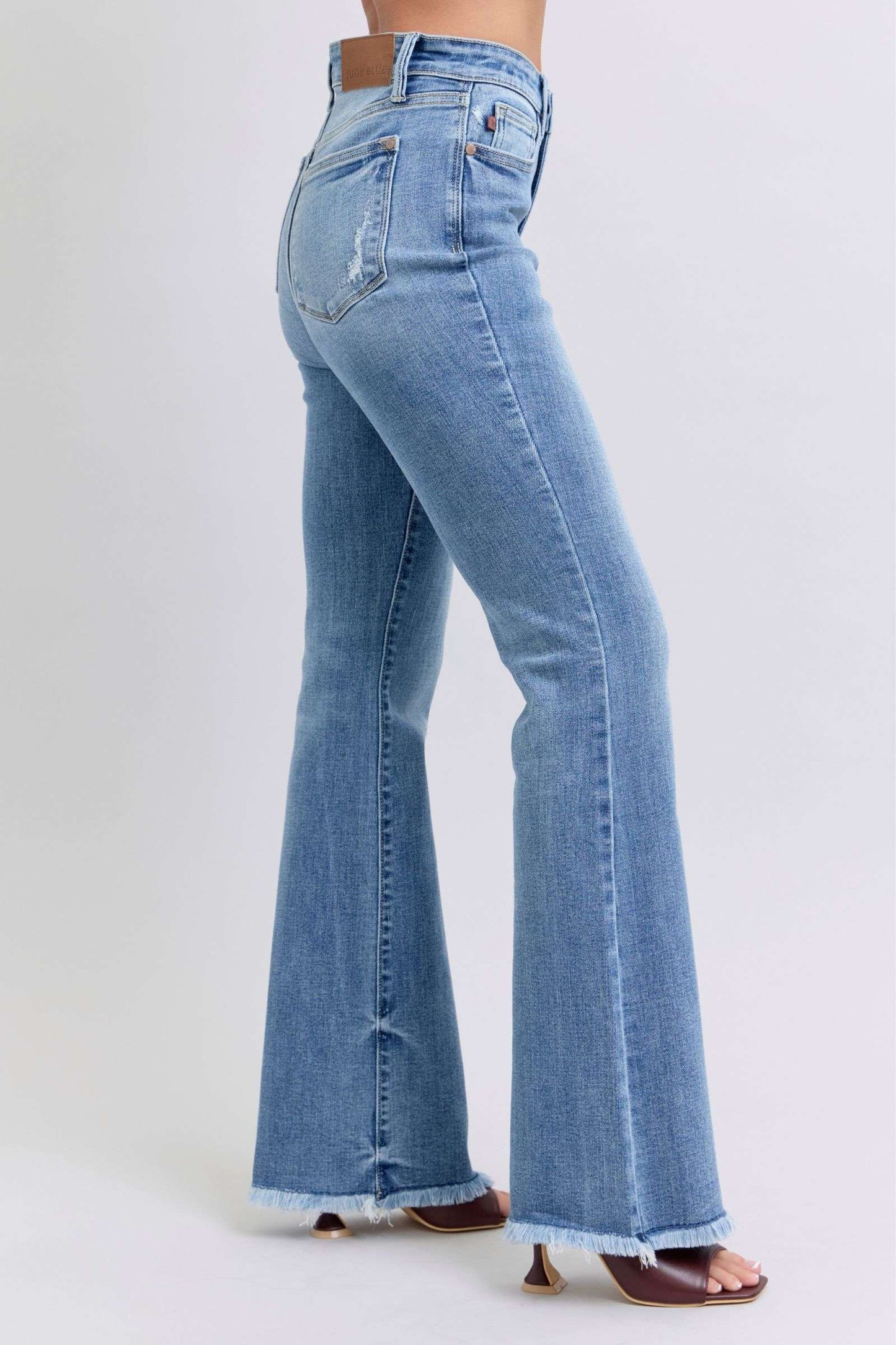 Judy Blue Full Size Raw Hem High Rise Bootcut Jeans - Free Shipping - Aurelia Clothing