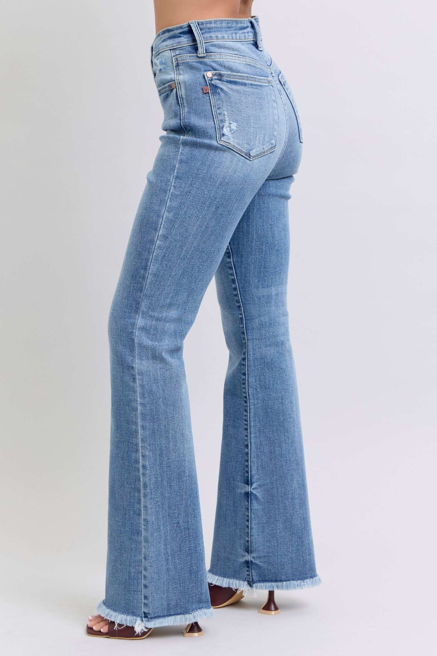 Judy Blue Full Size Raw Hem High Rise Bootcut Jeans - Free Shipping - Aurelia Clothing