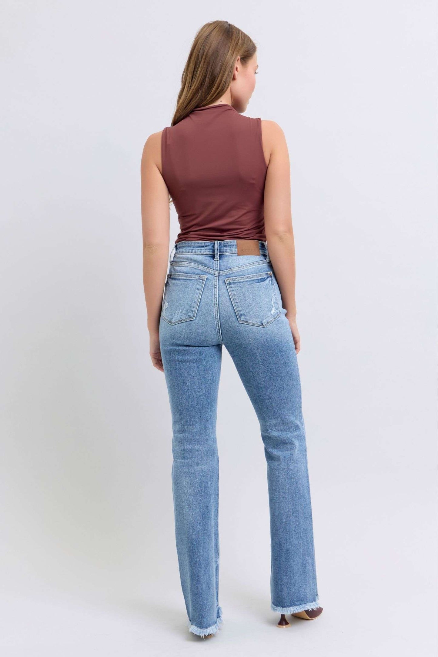 Judy Blue Full Size Raw Hem High Rise Bootcut Jeans - Free Shipping - Aurelia Clothing