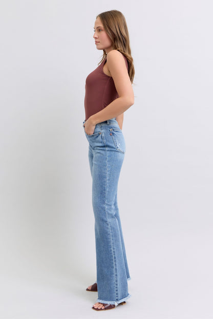 Judy Blue Full Size Raw Hem High Rise Bootcut Jeans - Free Shipping - Aurelia Clothing