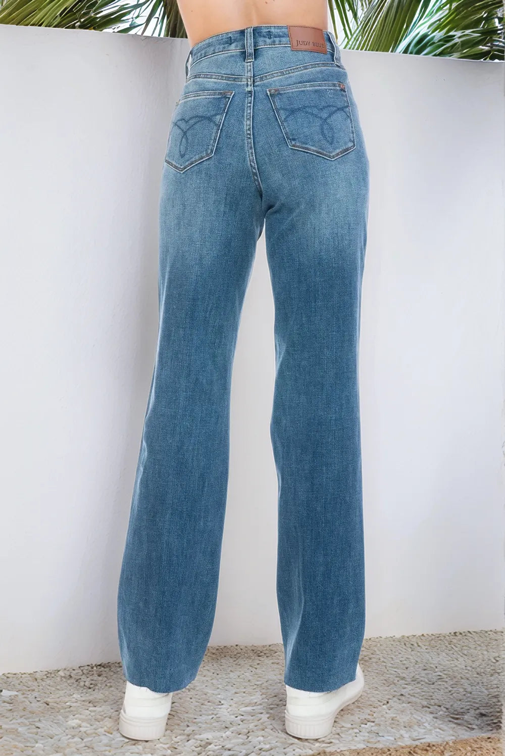 Judy Blue Full Size Tummy Control Cut Raw Hem Straight Jeans - Free Shipping - Aurelia Clothing