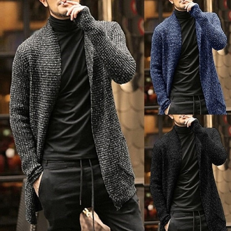 Knitted Cardigan Sweater Men Autumn Mens Long Sweater Jacket Casual Slim Fit Trench Knitwear Sweaters Streetwear Tops Gray - Free Shipping - Aurelia Clothing