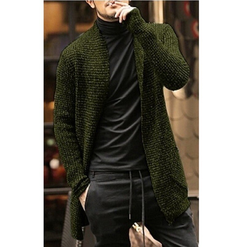 Knitted Cardigan Sweater Men Autumn Mens Long Sweater Jacket Casual Slim Fit Trench Knitwear Sweaters Streetwear Tops Gray - Free Shipping - Aurelia Clothing