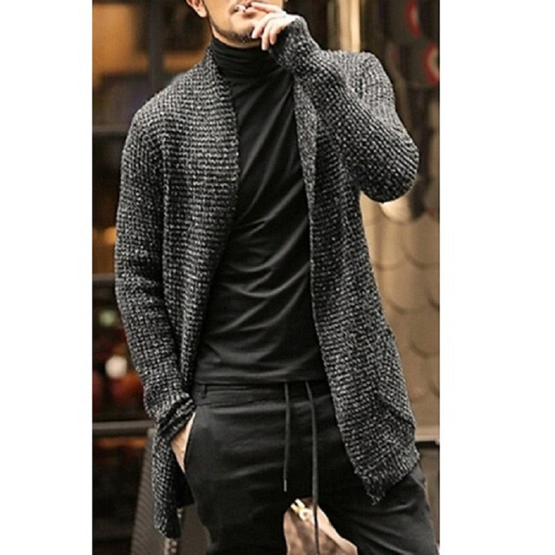 Knitted Cardigan Sweater Men Autumn Mens Long Sweater Jacket Casual Slim Fit Trench Knitwear Sweaters Streetwear Tops Gray - Free Shipping - Aurelia Clothing