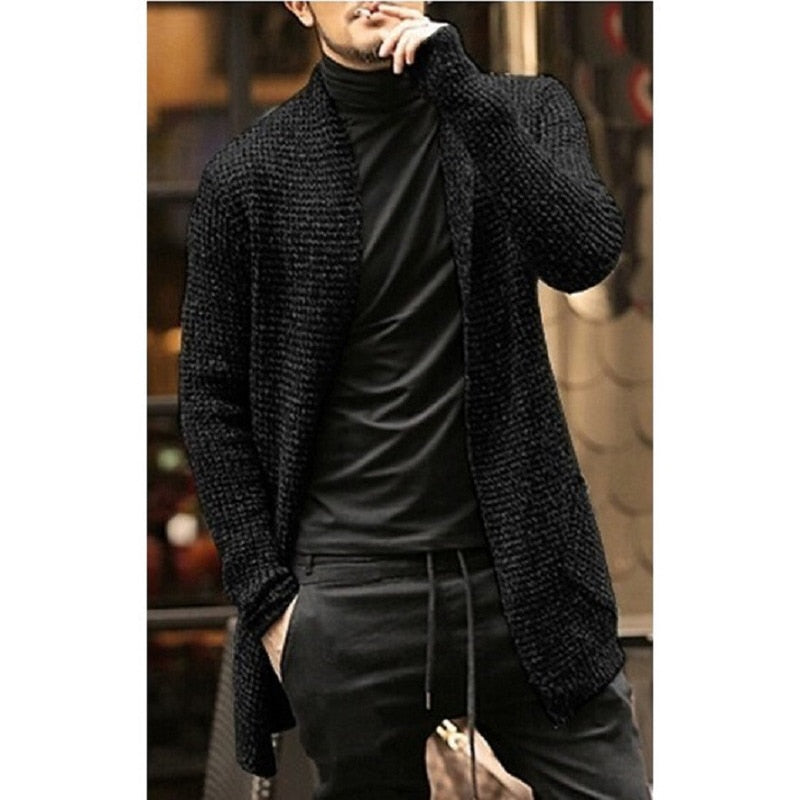 Knitted Cardigan Sweater Men Autumn Mens Long Sweater Jacket Casual Slim Fit Trench Knitwear Sweaters Streetwear Tops Gray - Free Shipping - Aurelia Clothing
