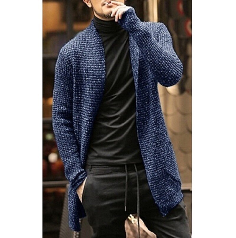 Knitted Cardigan Sweater Men Autumn Mens Long Sweater Jacket Casual Slim Fit Trench Knitwear Sweaters Streetwear Tops Gray - Free Shipping - Aurelia Clothing