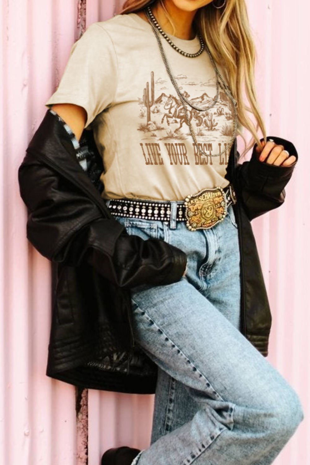 LIVE YOUR BEST LIFE Western Graphic Short Sleeve T-Shirt - Aurelia Clothing