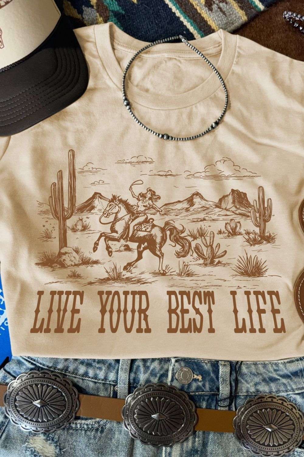 LIVE YOUR BEST LIFE Western Graphic Short Sleeve T-Shirt - Aurelia Clothing