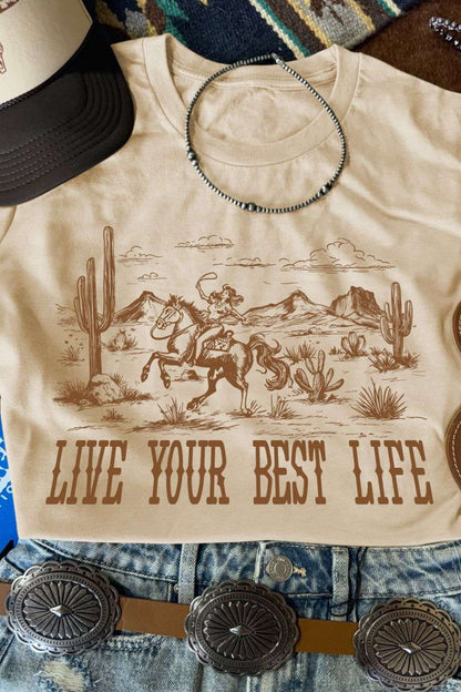 LIVE YOUR BEST LIFE Western Graphic Short Sleeve T-Shirt - Aurelia Clothing