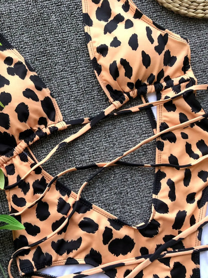 Lace-Up Backless Plunge One-Piece-Free Shipping - Aurelia Clothing