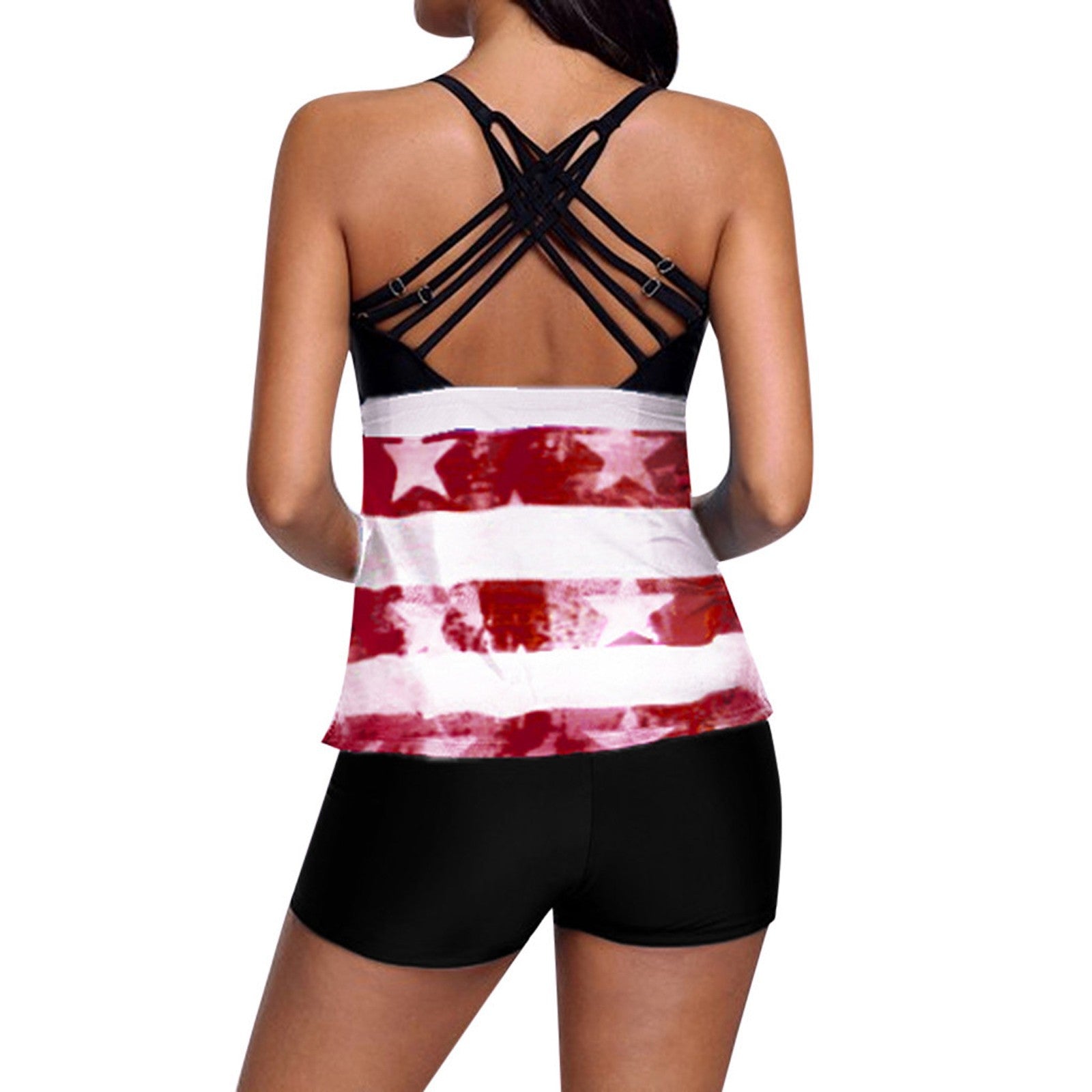 Ladies Plus Size High Waist Conservative Bib Swim Shorts Two Piece Swimsuit - Free Shipping - Aurelia Clothing