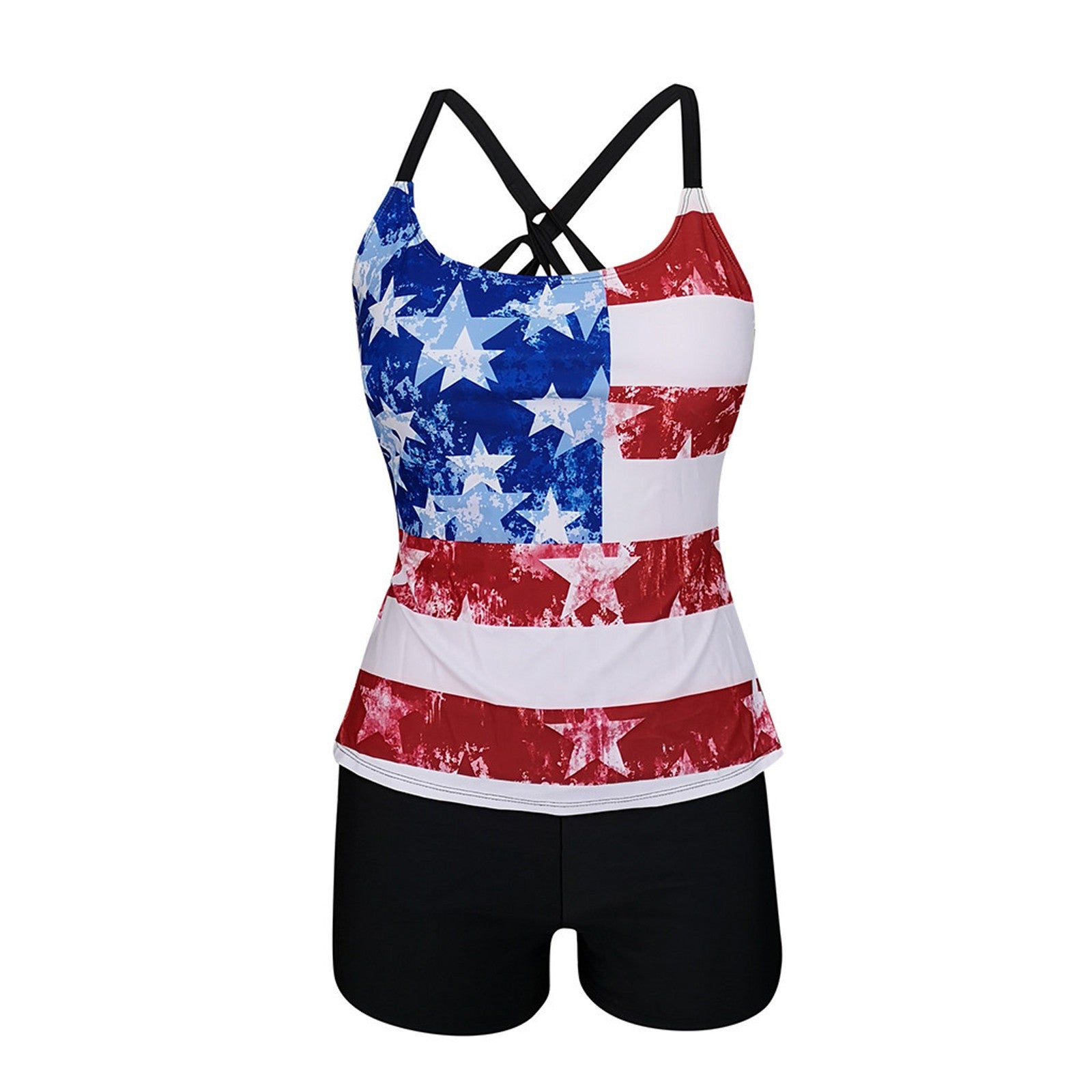 Ladies Plus Size High Waist Conservative Bib Swim Shorts Two Piece Swimsuit - Free Shipping - Aurelia Clothing