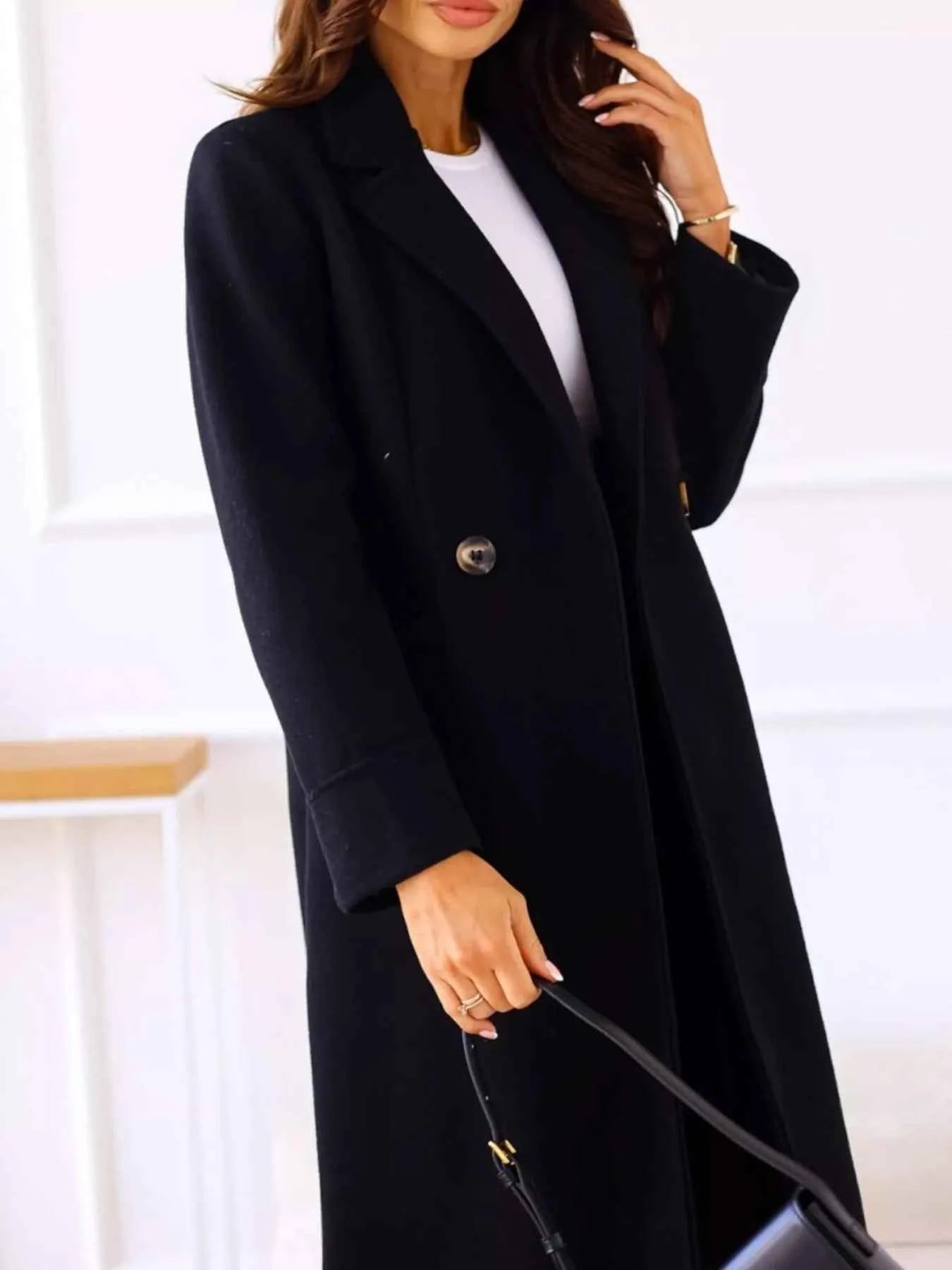 Lapel Collar Wool Blend Overcoat-Free Shipping - Aurelia Clothing