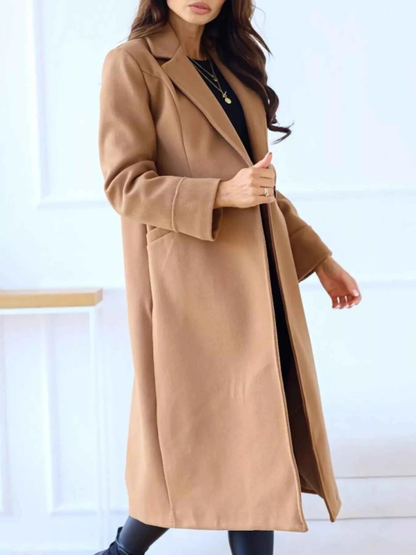 Lapel Collar Wool Blend Overcoat-Free Shipping - Aurelia Clothing