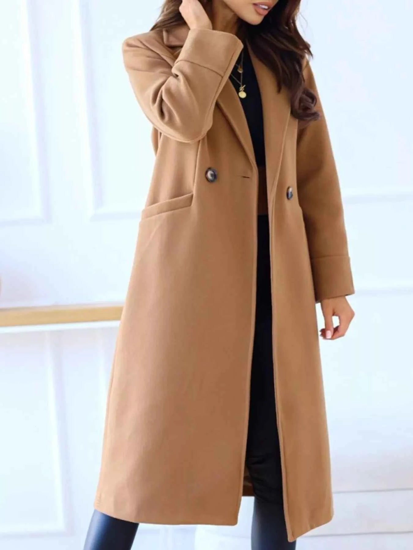 Lapel Collar Wool Blend Overcoat-Free Shipping - Aurelia Clothing