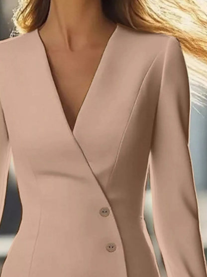 Long Sleeve Blazer Dress with Button Detail-Free Shipping - Aurelia Clothing