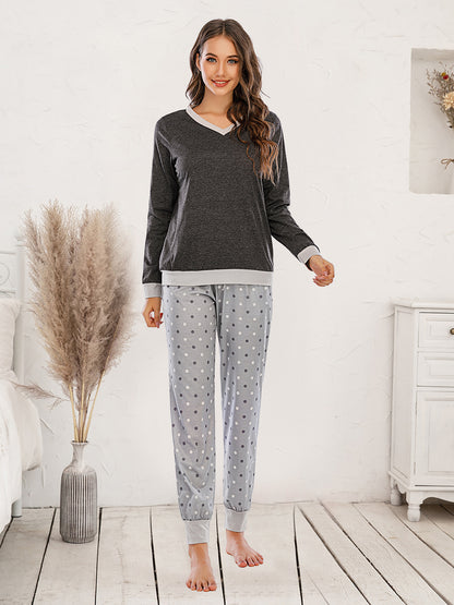 Long Sleeve Top and Polka Dot Pants Set - Aurelia Clothing