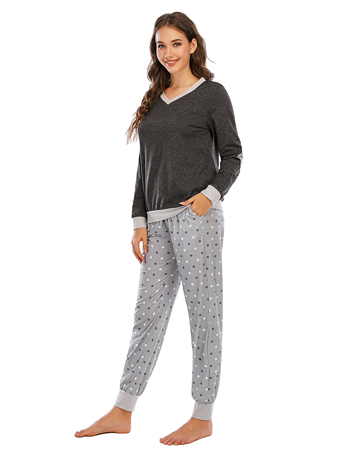 Long Sleeve Top and Polka Dot Pants Set - Aurelia Clothing