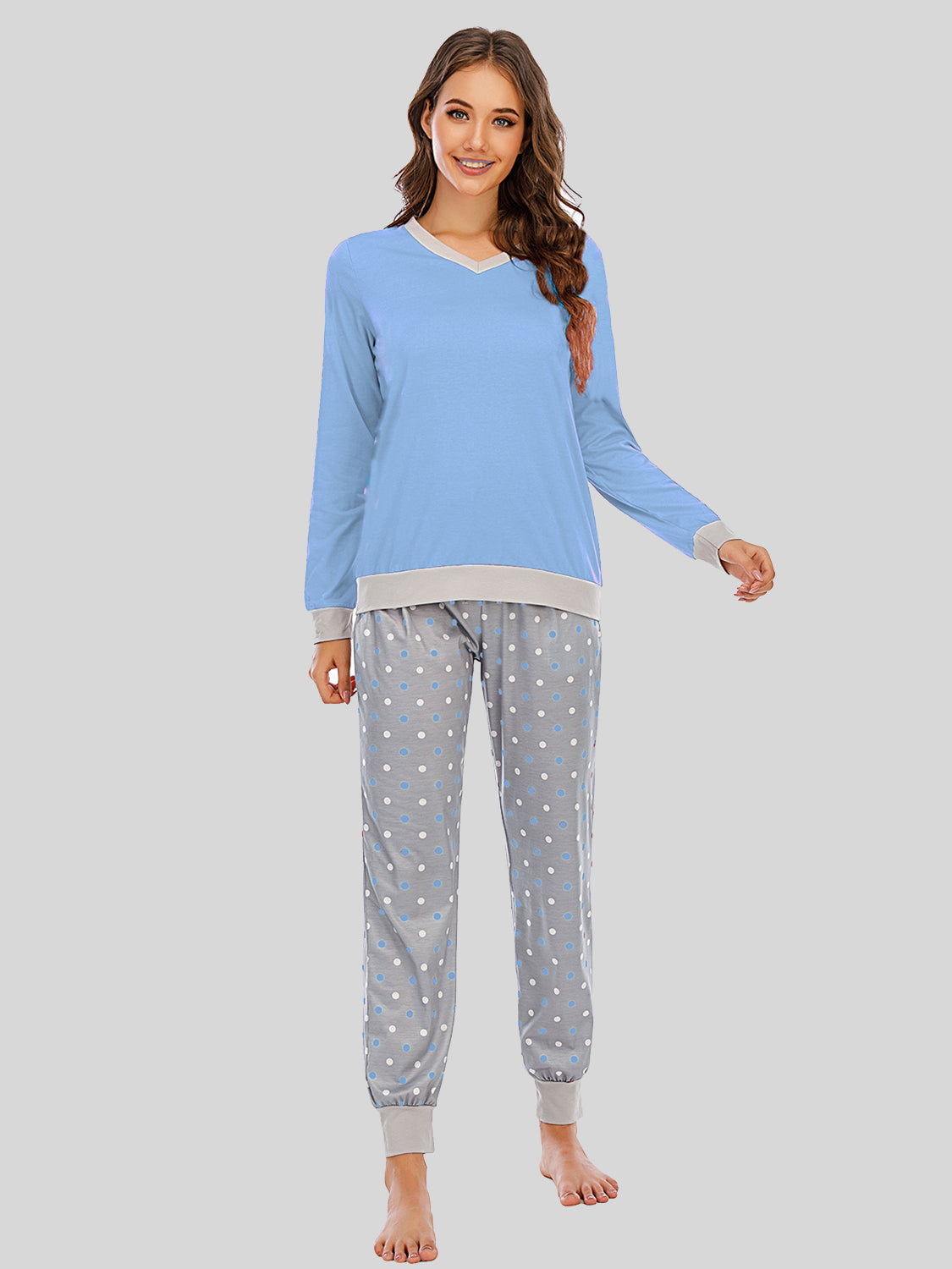 Long Sleeve Top and Polka Dot Pants Set - Aurelia Clothing
