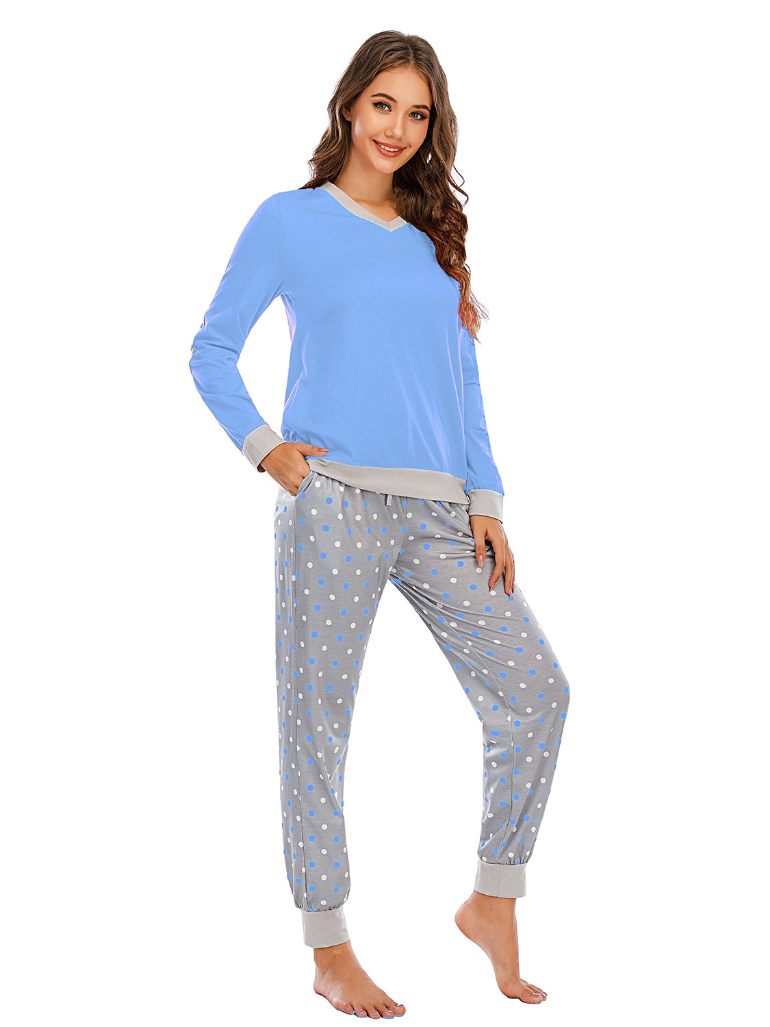 Long Sleeve Top and Polka Dot Pants Set - Aurelia Clothing