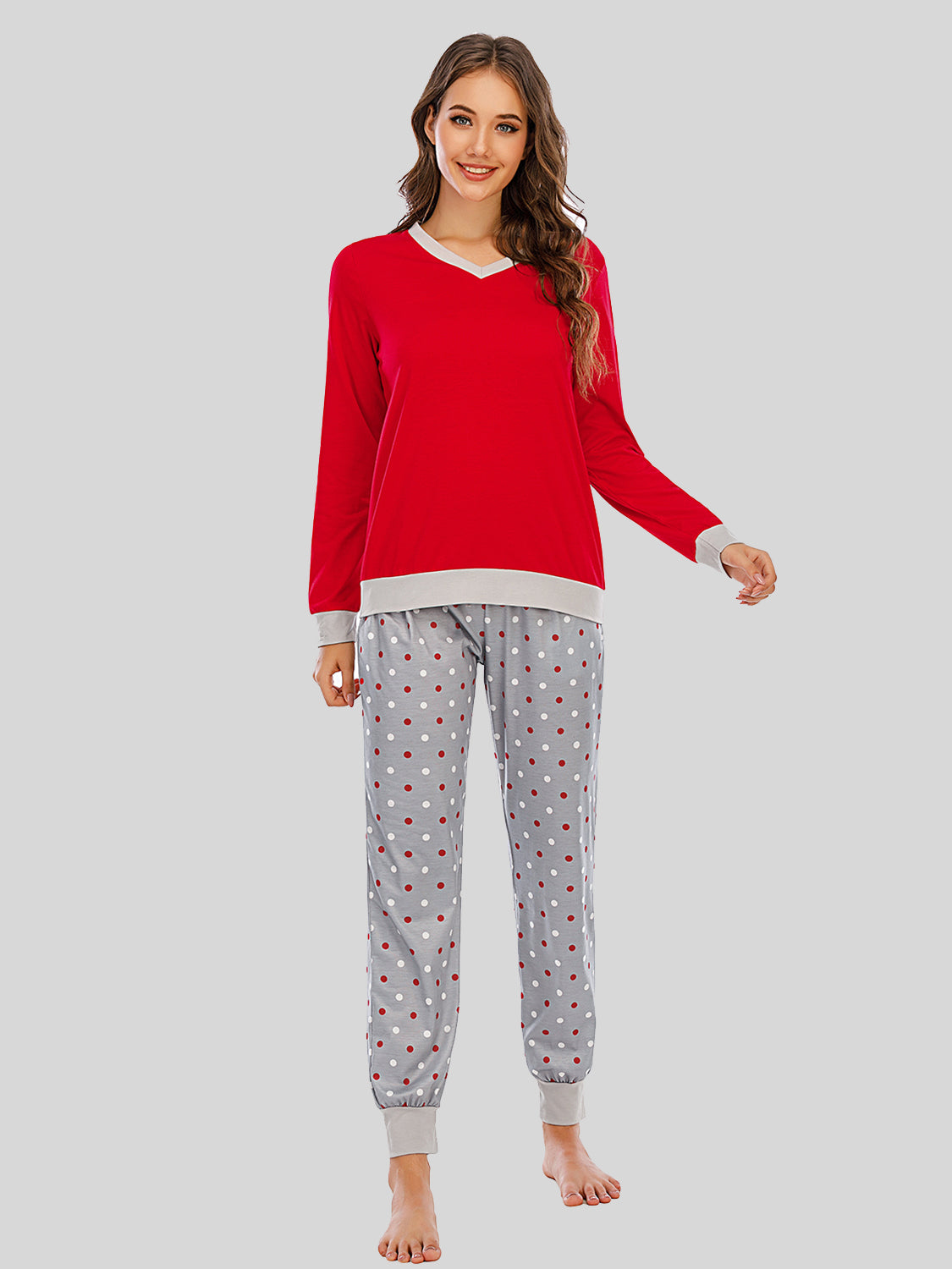 Long Sleeve Top and Polka Dot Pants Set - Aurelia Clothing