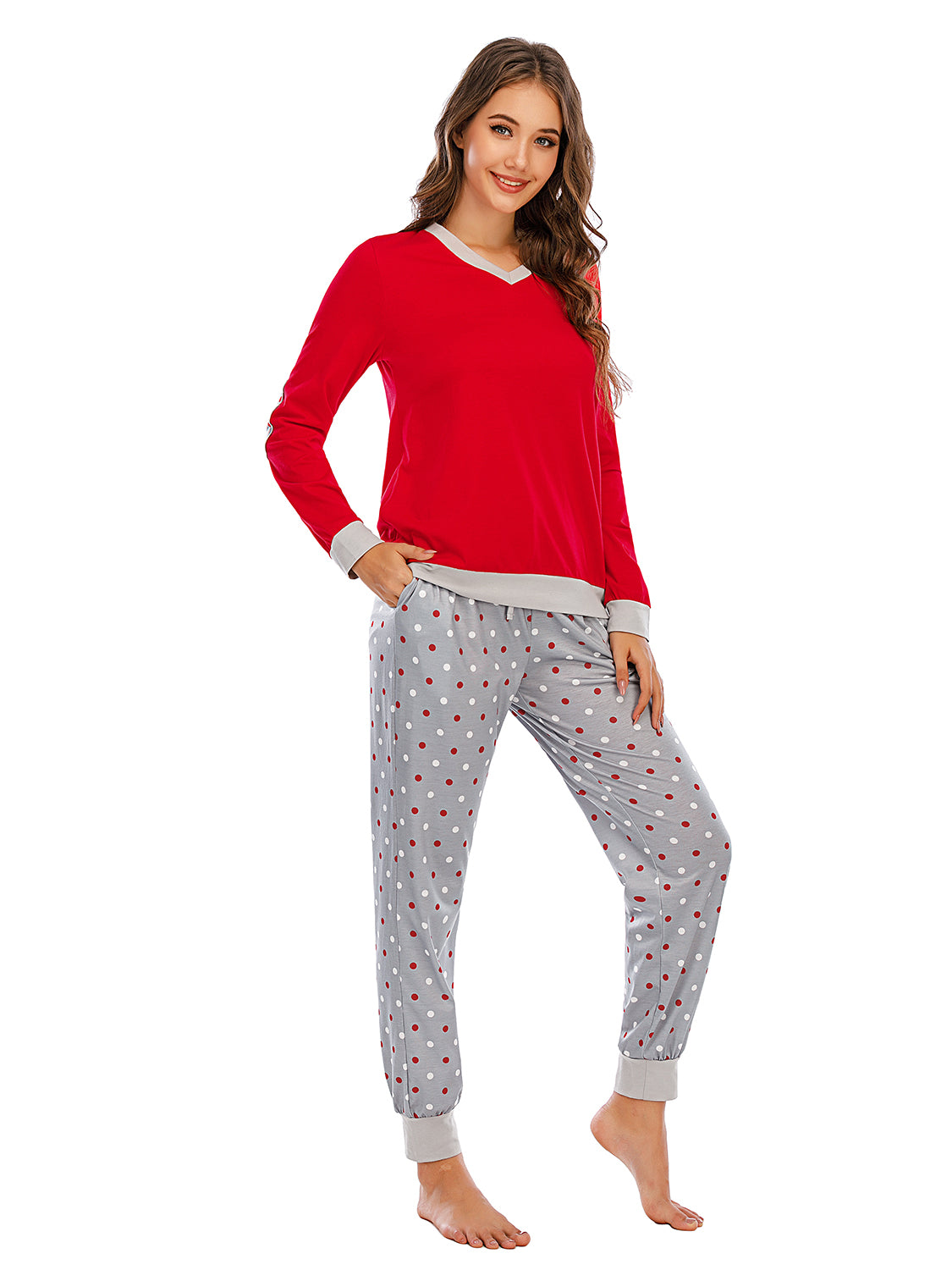 Long Sleeve Top and Polka Dot Pants Set - Aurelia Clothing