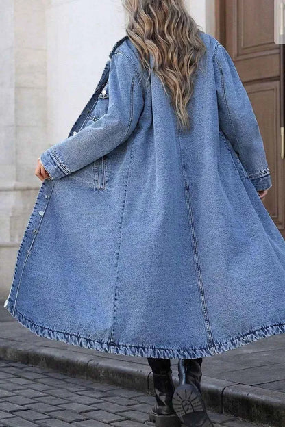 Longline Button-Down Denim Jacket-Free Shipping - Aurelia Clothing