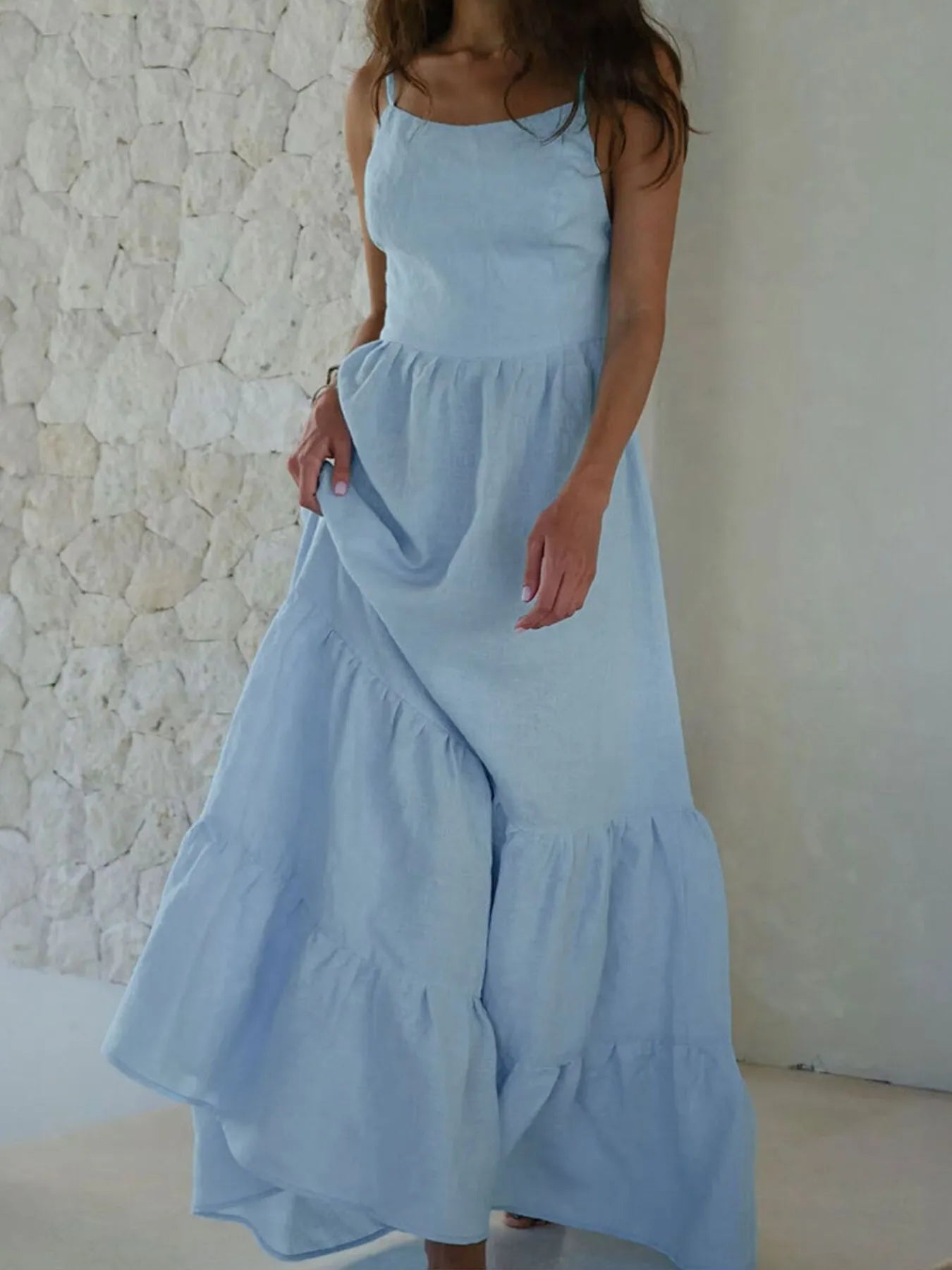 Maxi Cami Dress with Ruffled Hem-Free Shipping - Aurelia Clothing