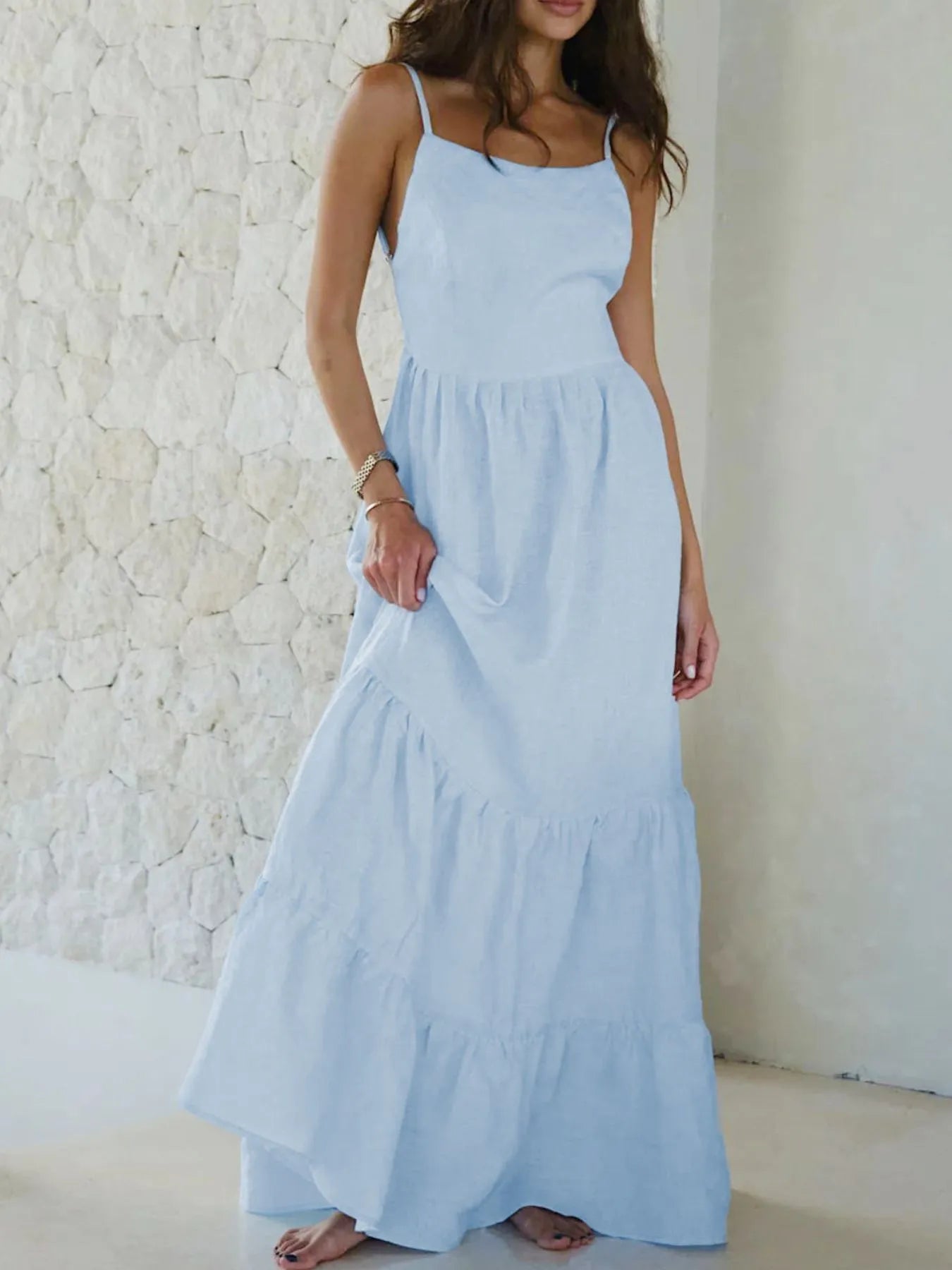 Maxi Cami Dress with Ruffled Hem-Free Shipping - Aurelia Clothing